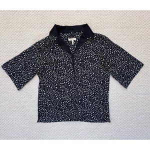 MAPA Black and White Stars Blouse with Collar, Snap-up, Half Sleeve, Small.
